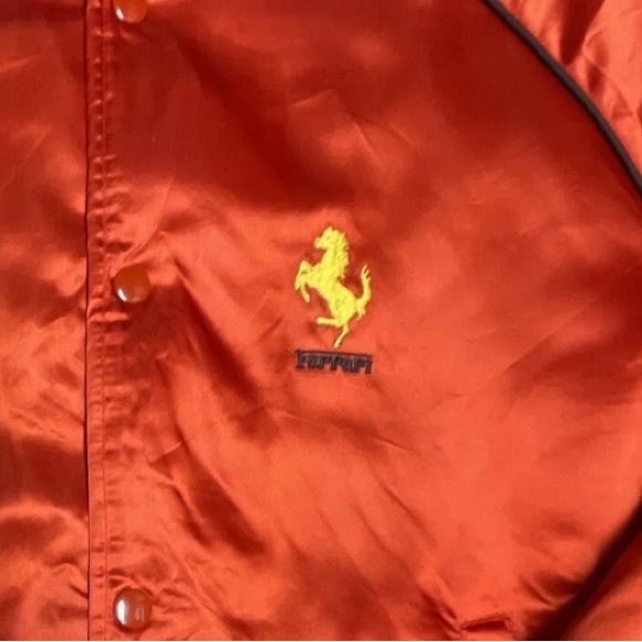 California Size Medium Satin Bomber Style Jacket Red With Ferrari Logo - Picture 2 of 11